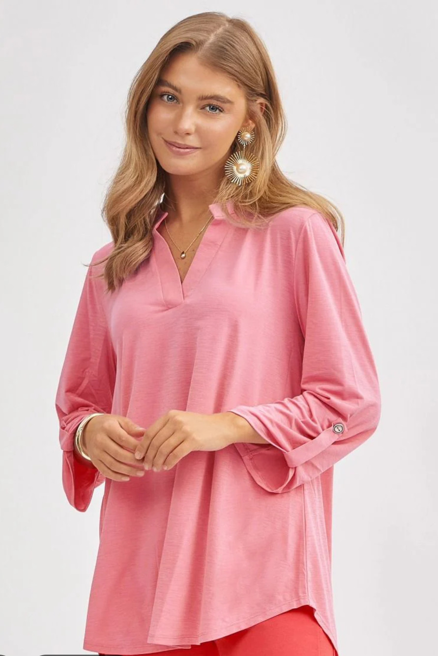 NWT Dear Scarlett Lizzy womens sz S Pink Wrinkle Free Easy Care Blouse